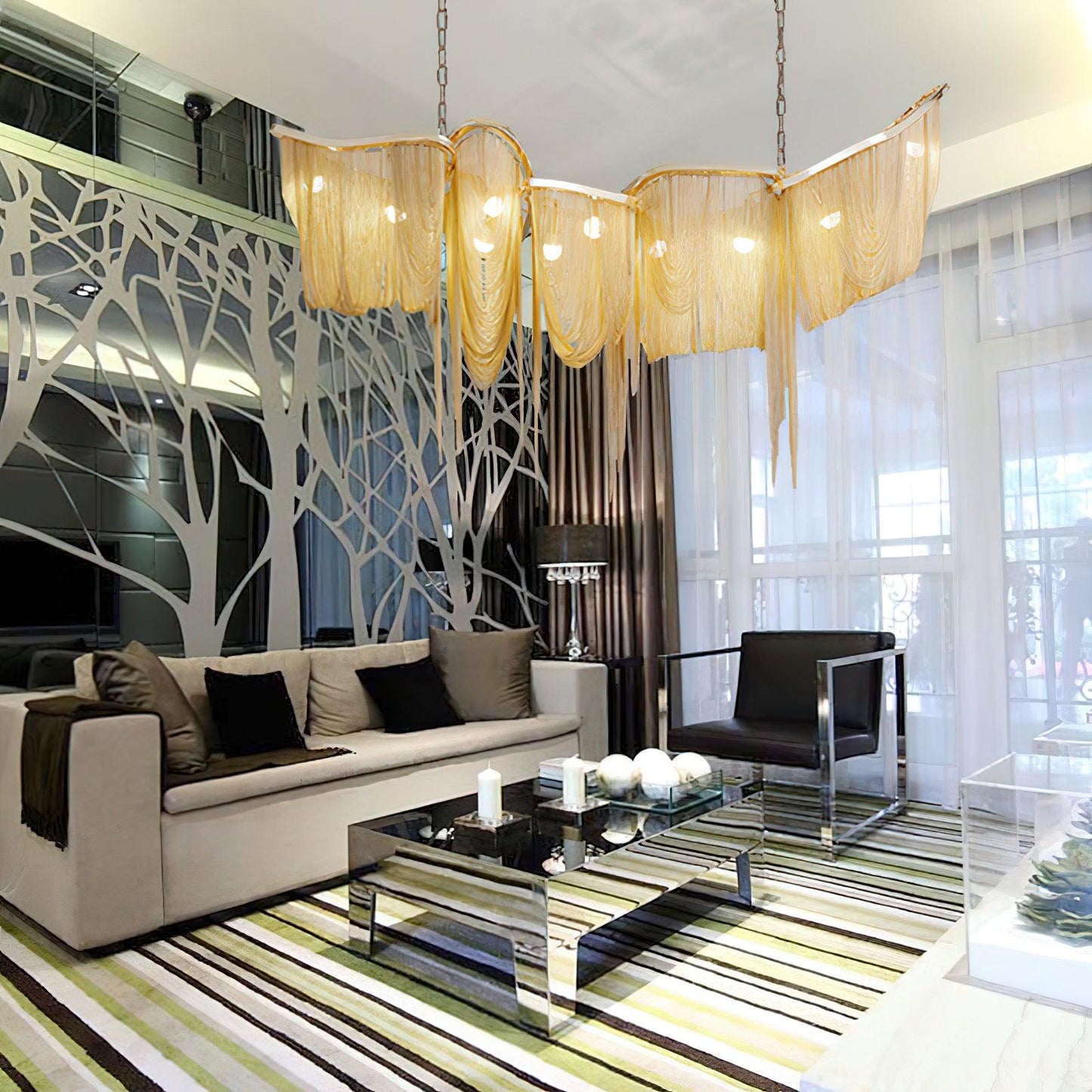 Elegant Ark Tassel Chandelier - Adjustable Height, Crystal Accents