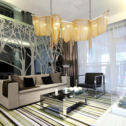 Elegant Ark Tassel Chandelier - Adjustable Height, Crystal Accents