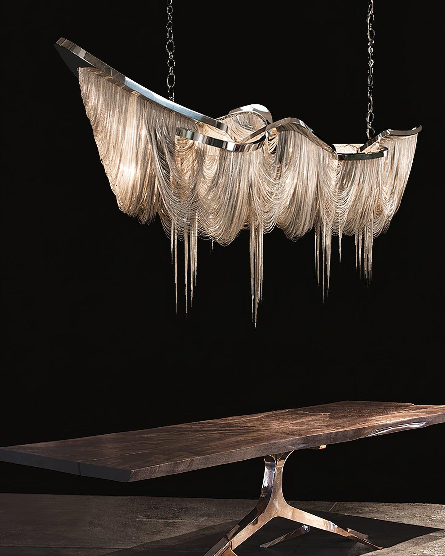 Elegant Ark Tassel Chandelier - Adjustable Height, Crystal Accents