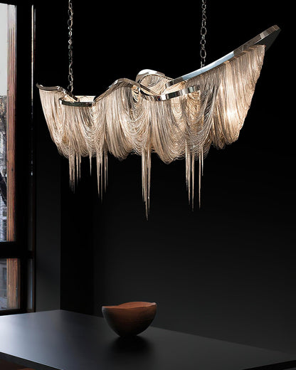 Elegant Ark Tassel Chandelier - Adjustable Height, Crystal Accents