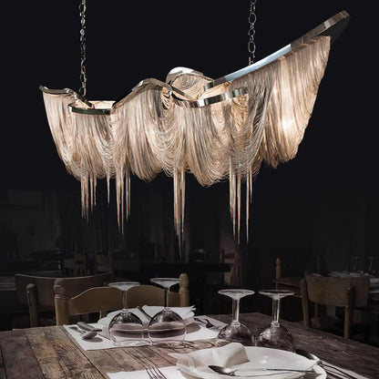 Elegant Ark Tassel Chandelier - Adjustable Height, Crystal Accents