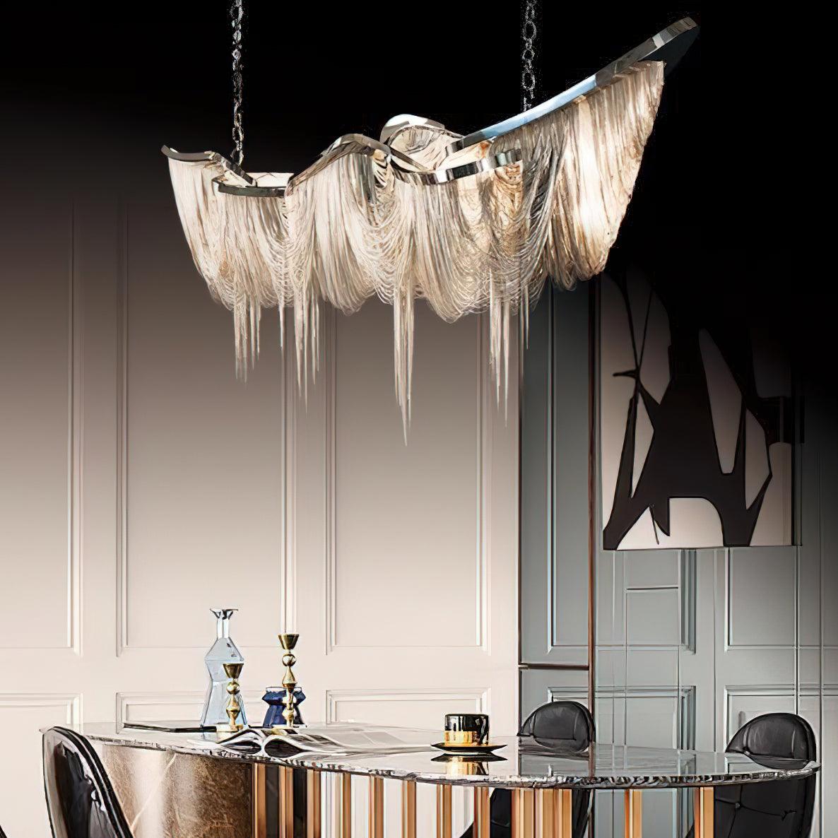 Elegant Ark Tassel Chandelier - Adjustable Height, Crystal Accents
