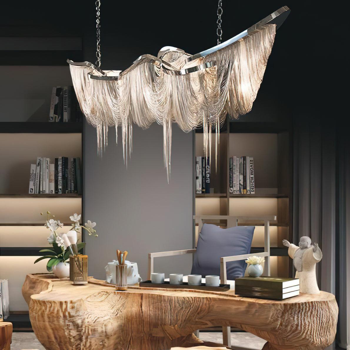 Elegant Ark Tassel Chandelier - Adjustable Height, Crystal Accents