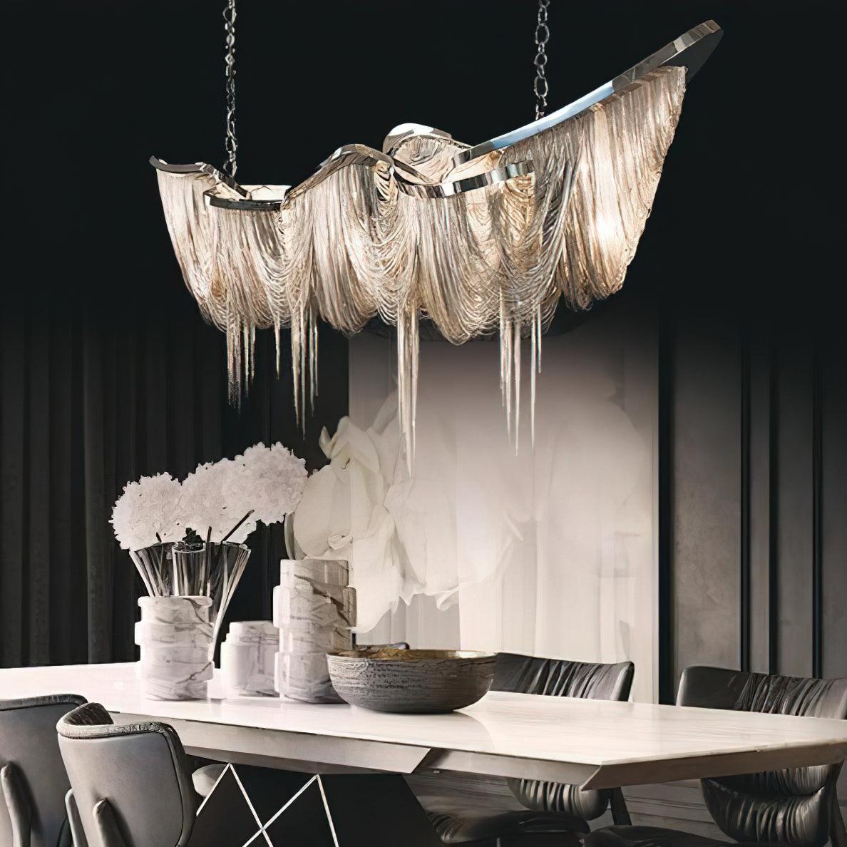 Elegant Ark Tassel Chandelier - Adjustable Height, Crystal Accents