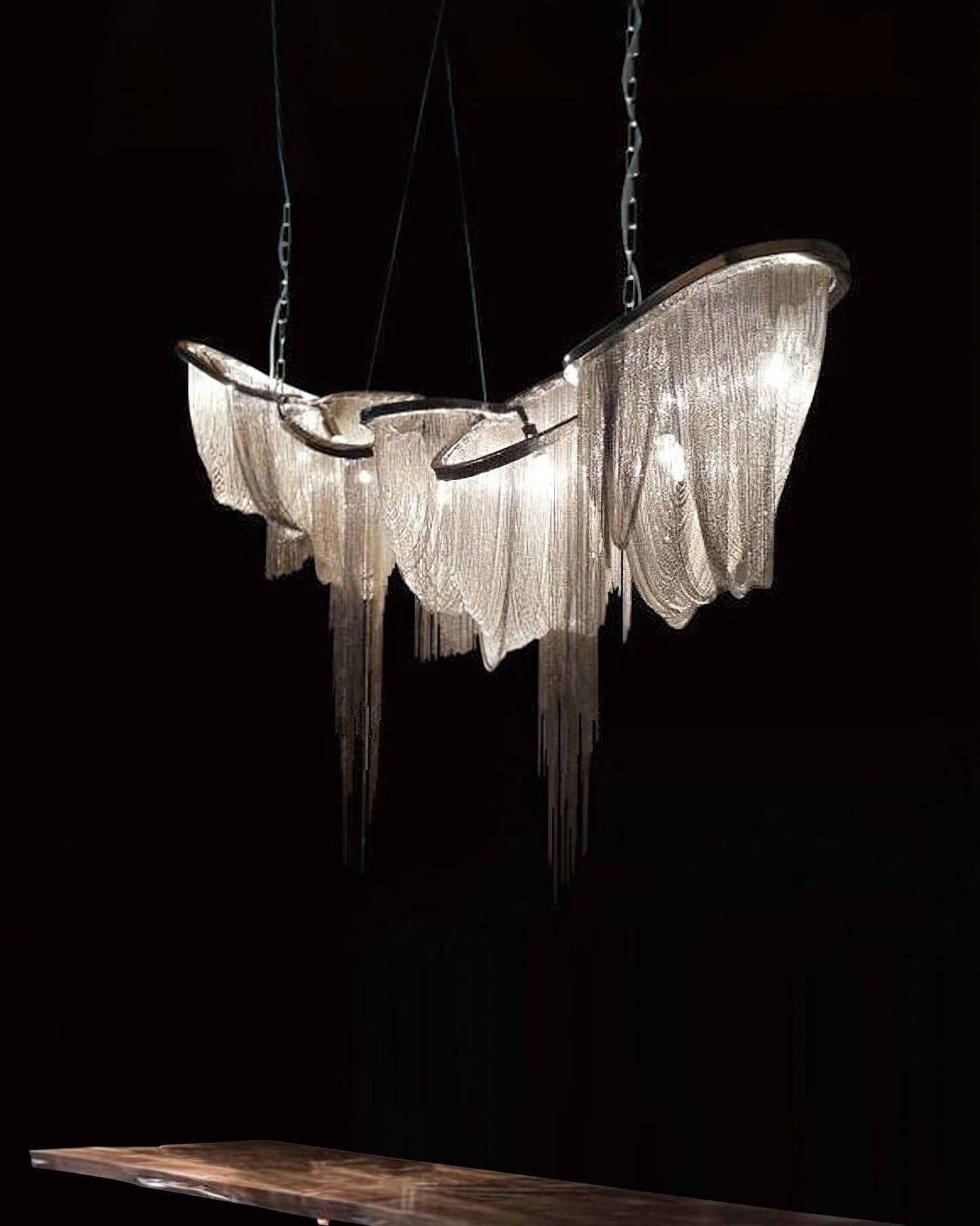 Elegant Ark Tassel Chandelier - Adjustable Height, Crystal Accents