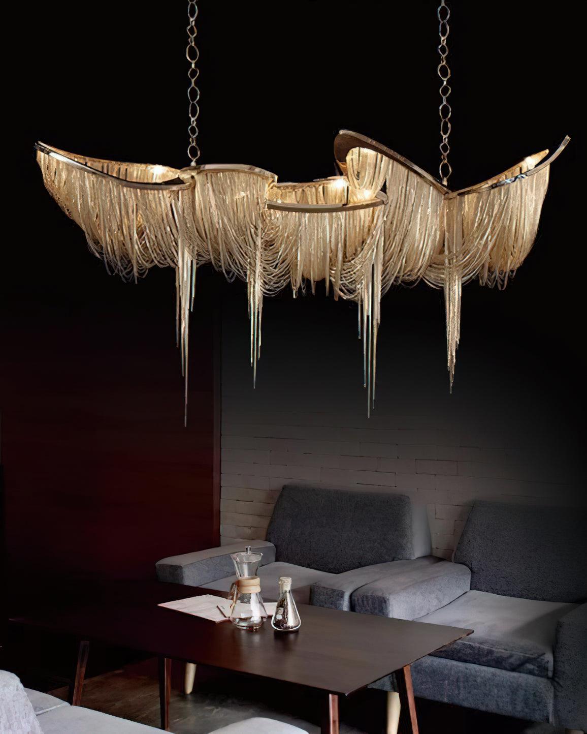 Elegant Ark Tassel Chandelier - Adjustable Height, Crystal Accents