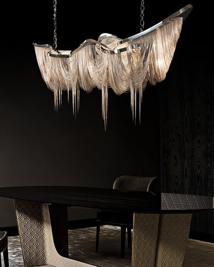 Elegant Ark Tassel Chandelier - Adjustable Height, Crystal Accents