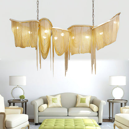 Elegant Ark Tassel Chandelier - Adjustable Height, Crystal Accents