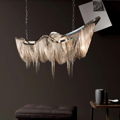 Elegant Ark Tassel Chandelier - Adjustable Height, Crystal Accents
