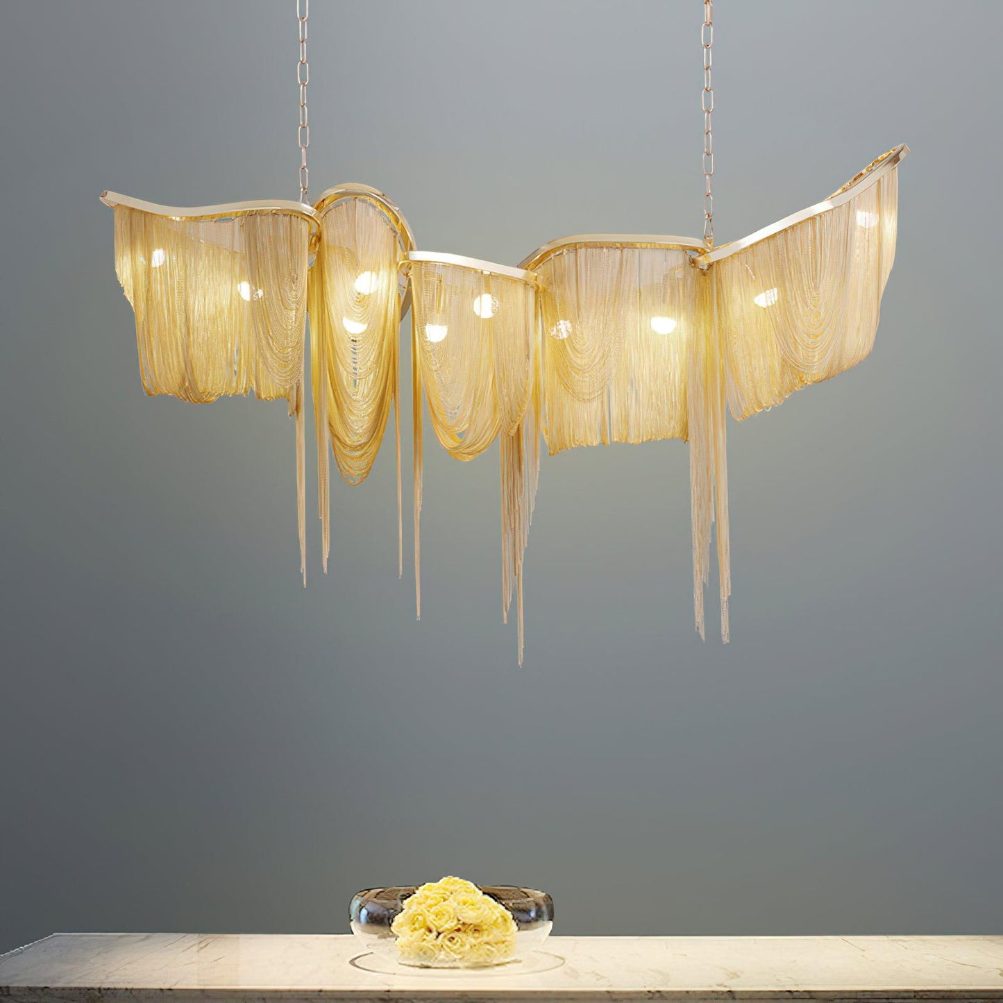 Elegant Ark Tassel Chandelier - Adjustable Height, Crystal Accents