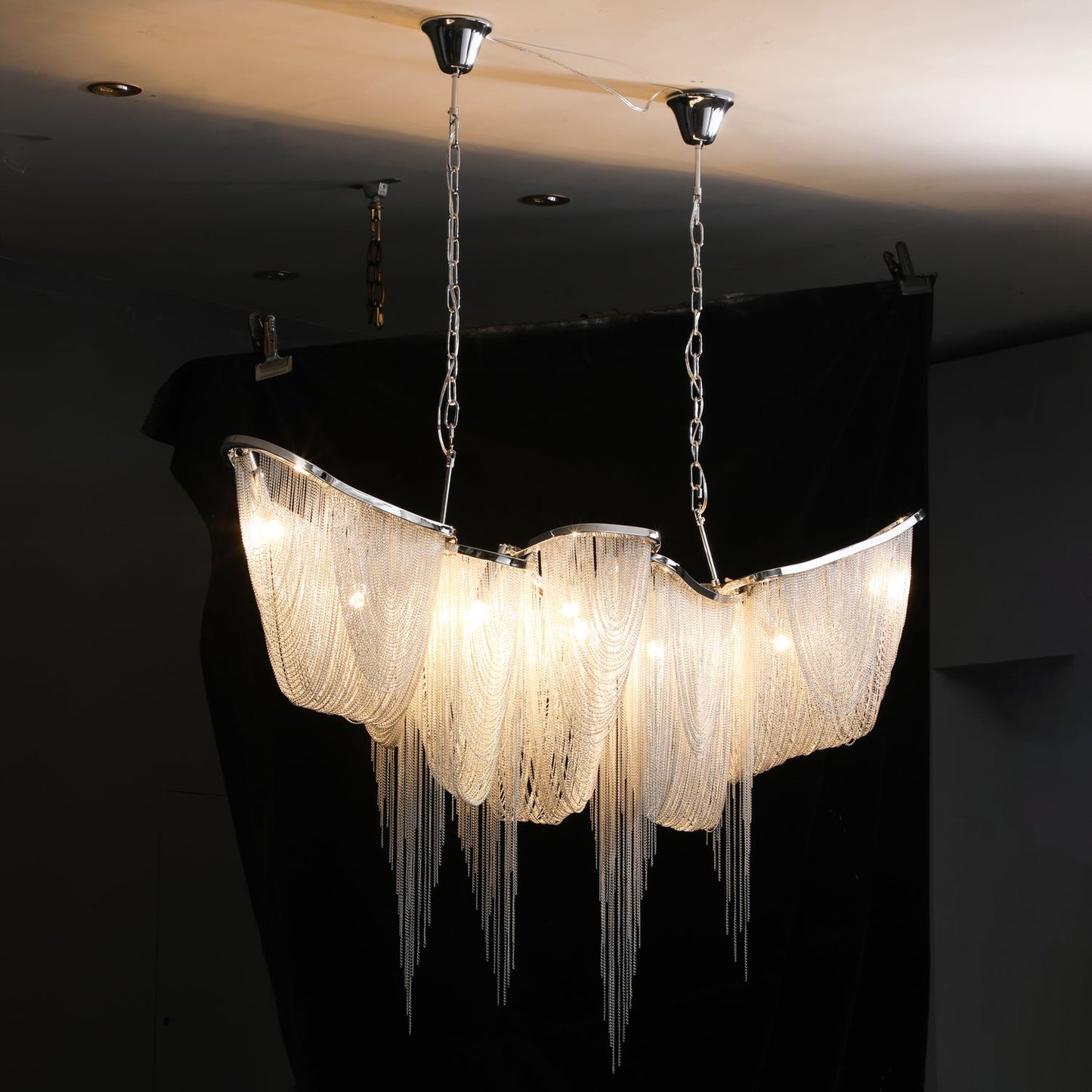 Elegant Ark Tassel Chandelier - Adjustable Height, Crystal Accents