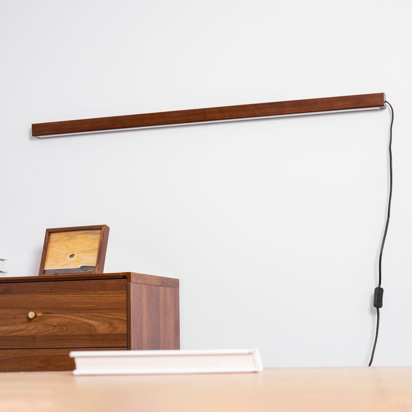 Arlo Linear Wood Plug-in Wall Light - Dimmable, Easy Installation