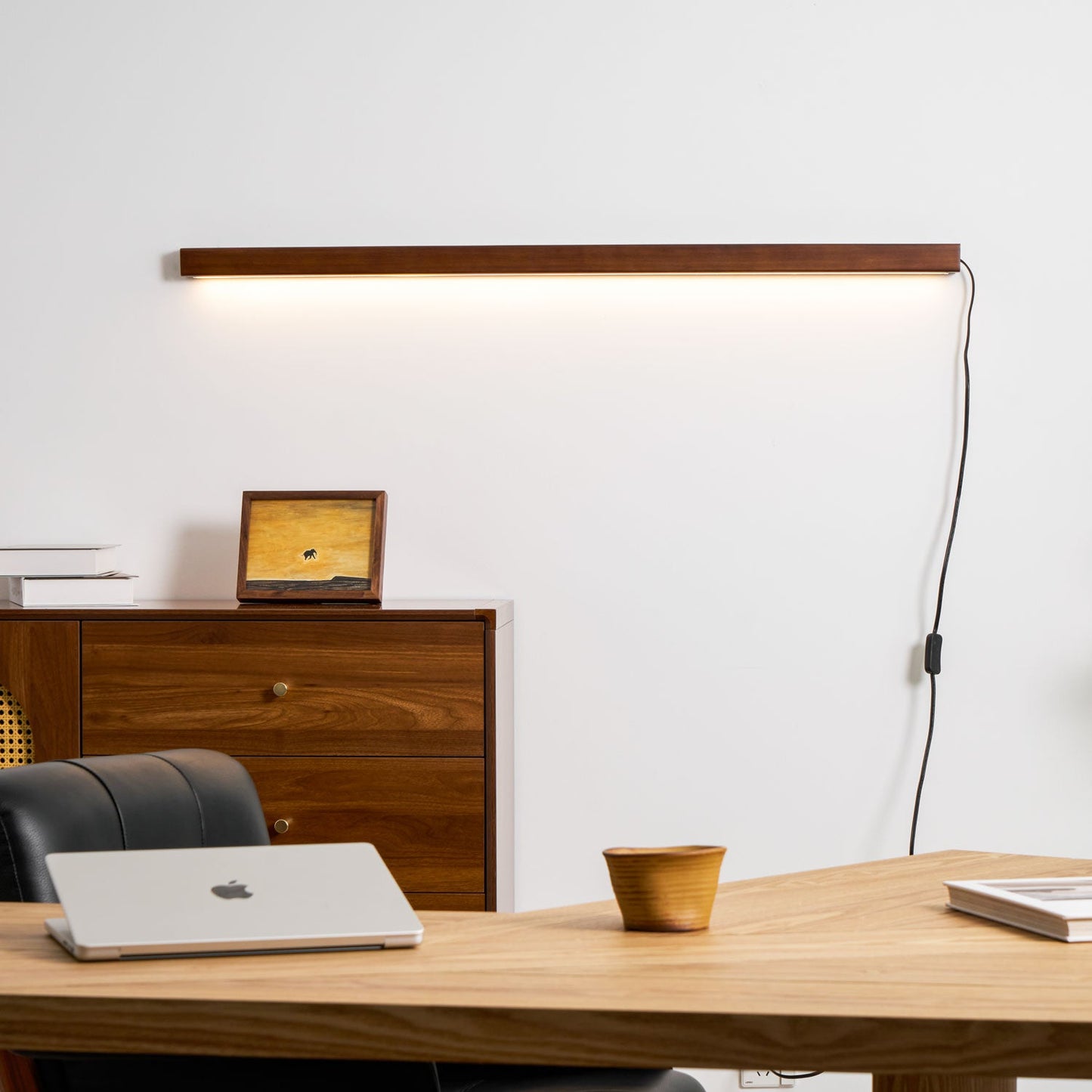 Arlo Linear Wood Plug-in Wall Light - Dimmable, Easy Installation