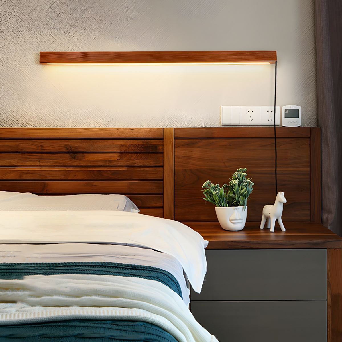 Arlo Linear Wood Plug-in Wall Light - Dimmable, Easy Installation