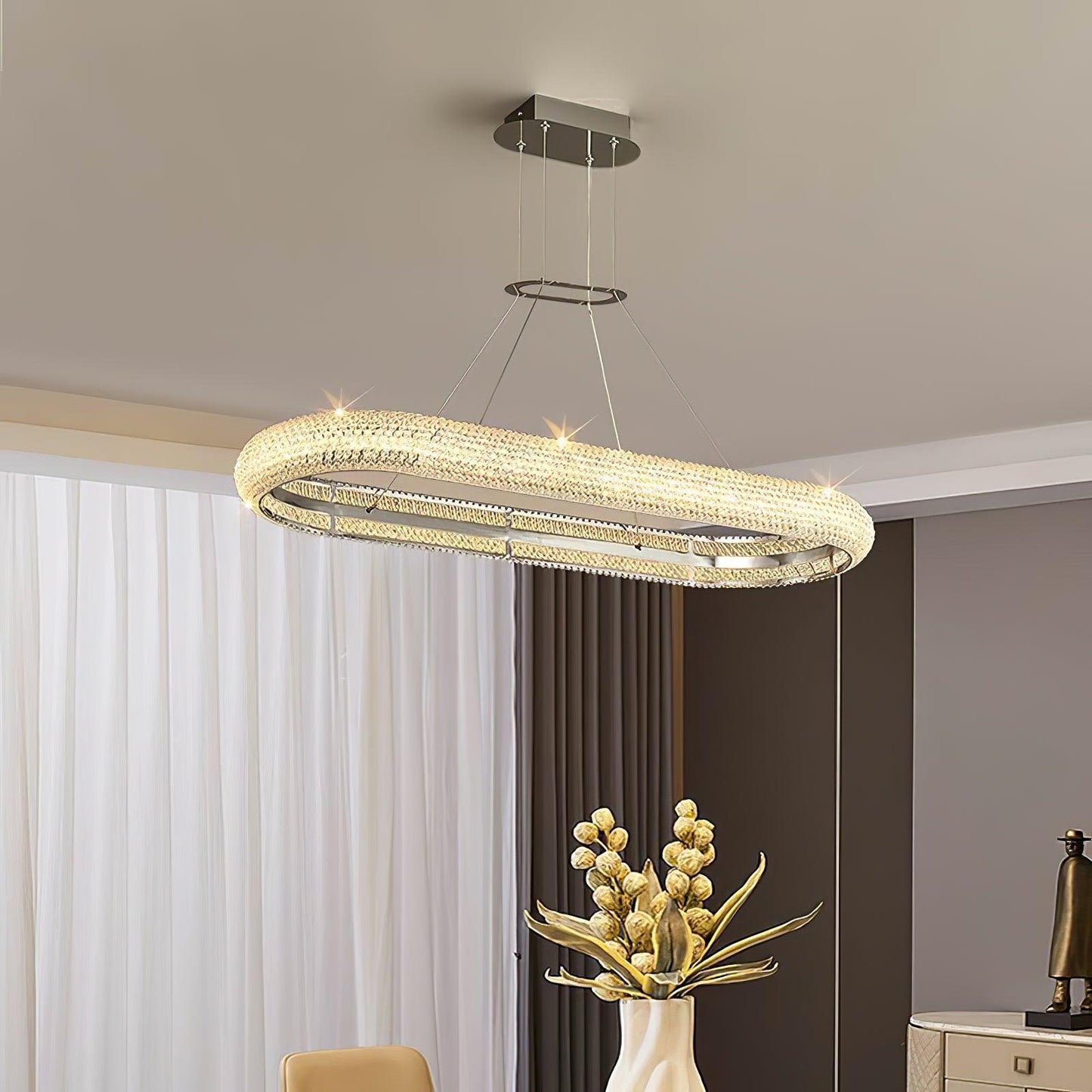 Asscher Ring Chandelier - Elegant Crystal Design with Adjustable Heigh