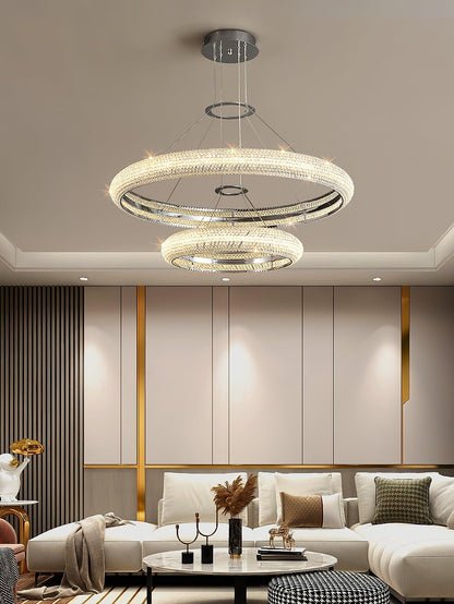 Asscher Ring Chandelier - Elegant Crystal Design with Adjustable Heigh