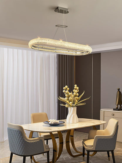 Asscher Ring Chandelier - Elegant Crystal Design with Adjustable Heigh