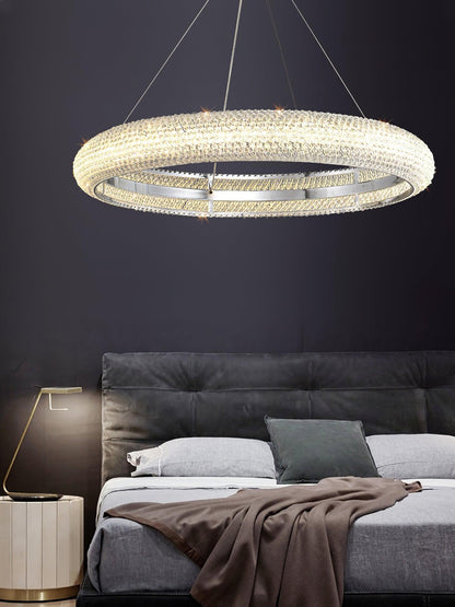 Asscher Ring Chandelier - Elegant Crystal Design with Adjustable Heigh