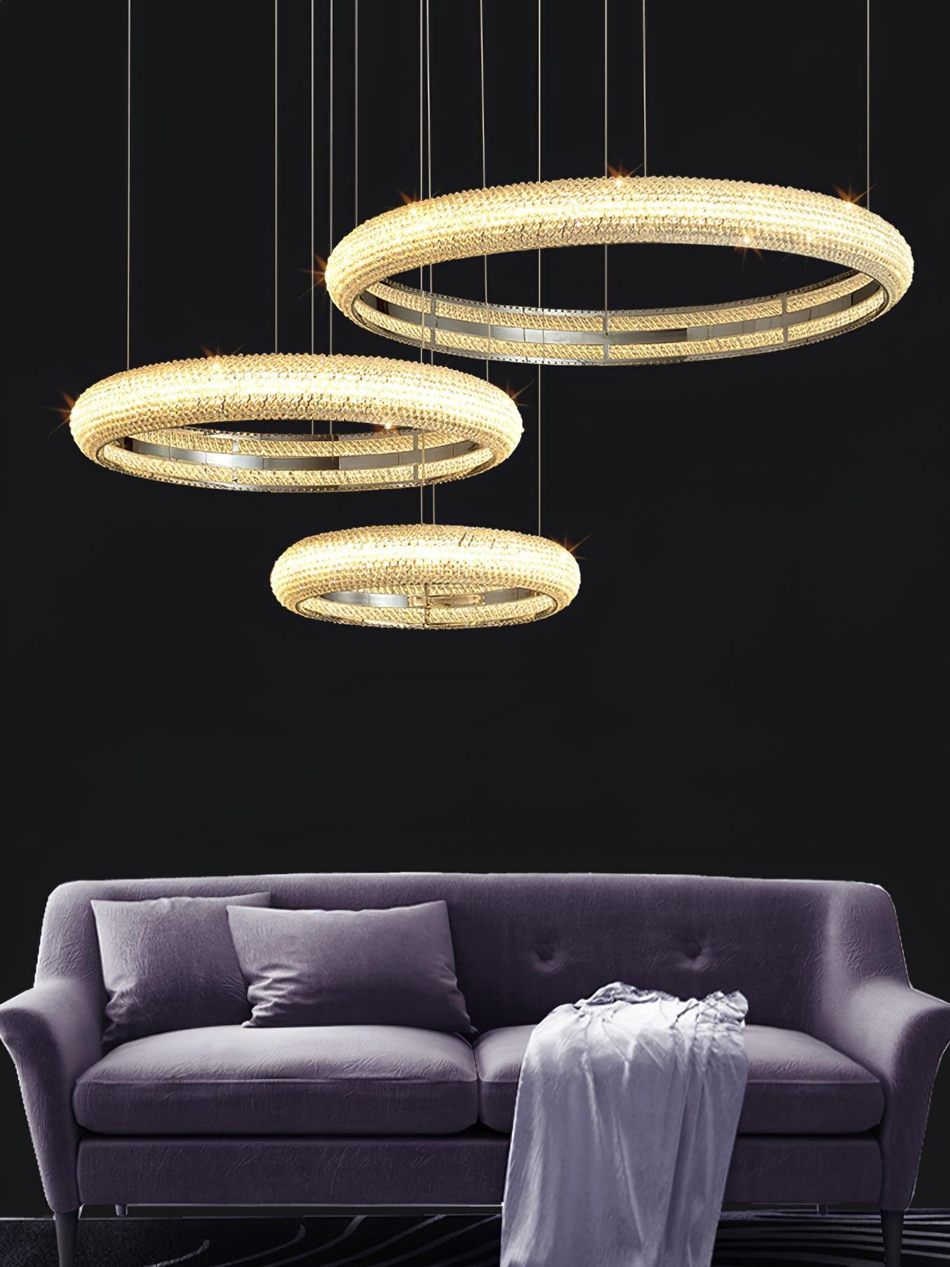 Asscher Ring Chandelier - Elegant Crystal Design with Adjustable Heigh