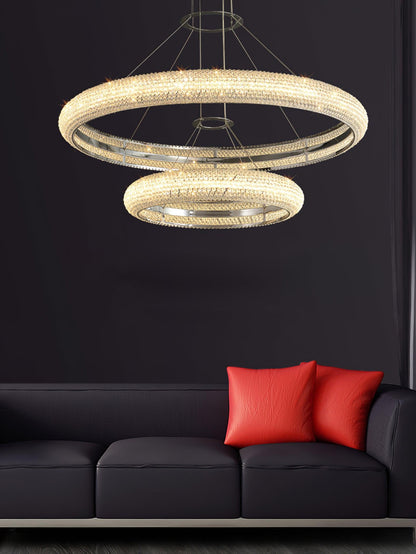 Asscher Ring Chandelier - Elegant Crystal Design with Adjustable Heigh