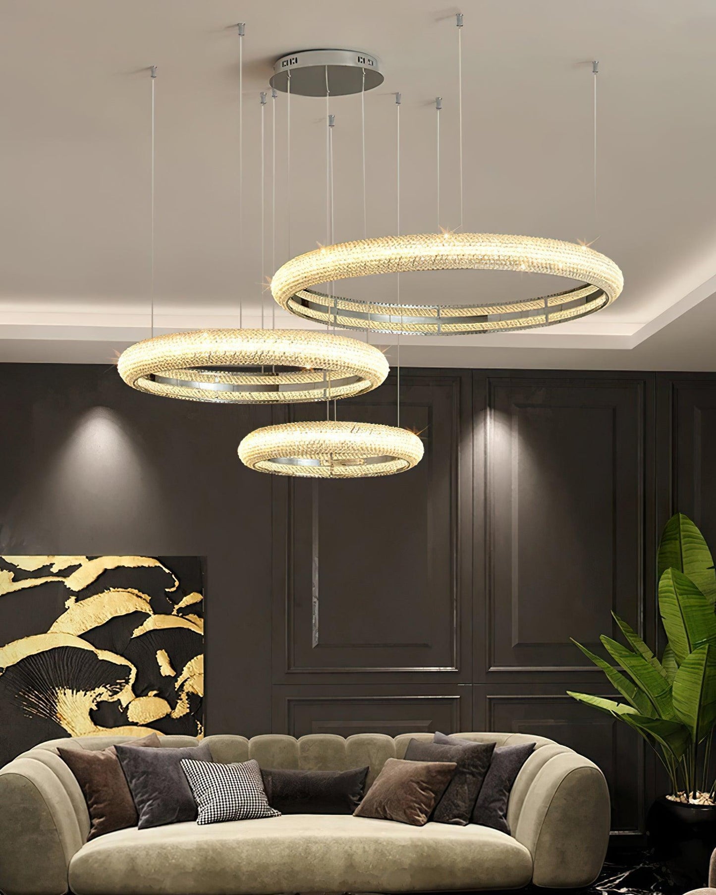 Asscher Ring Chandelier - Elegant Crystal Design with Adjustable Heigh