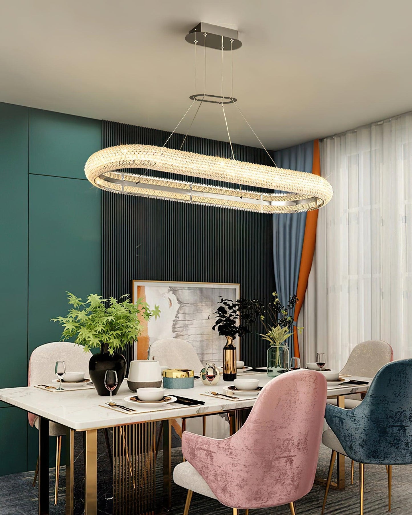Asscher Ring Chandelier - Elegant Crystal Design with Adjustable Heigh