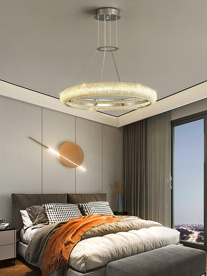 Asscher Ring Chandelier - Elegant Crystal Design with Adjustable Heigh