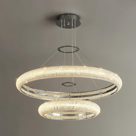 Asscher Ring Chandelier - Elegant Crystal Design with Adjustable Heigh