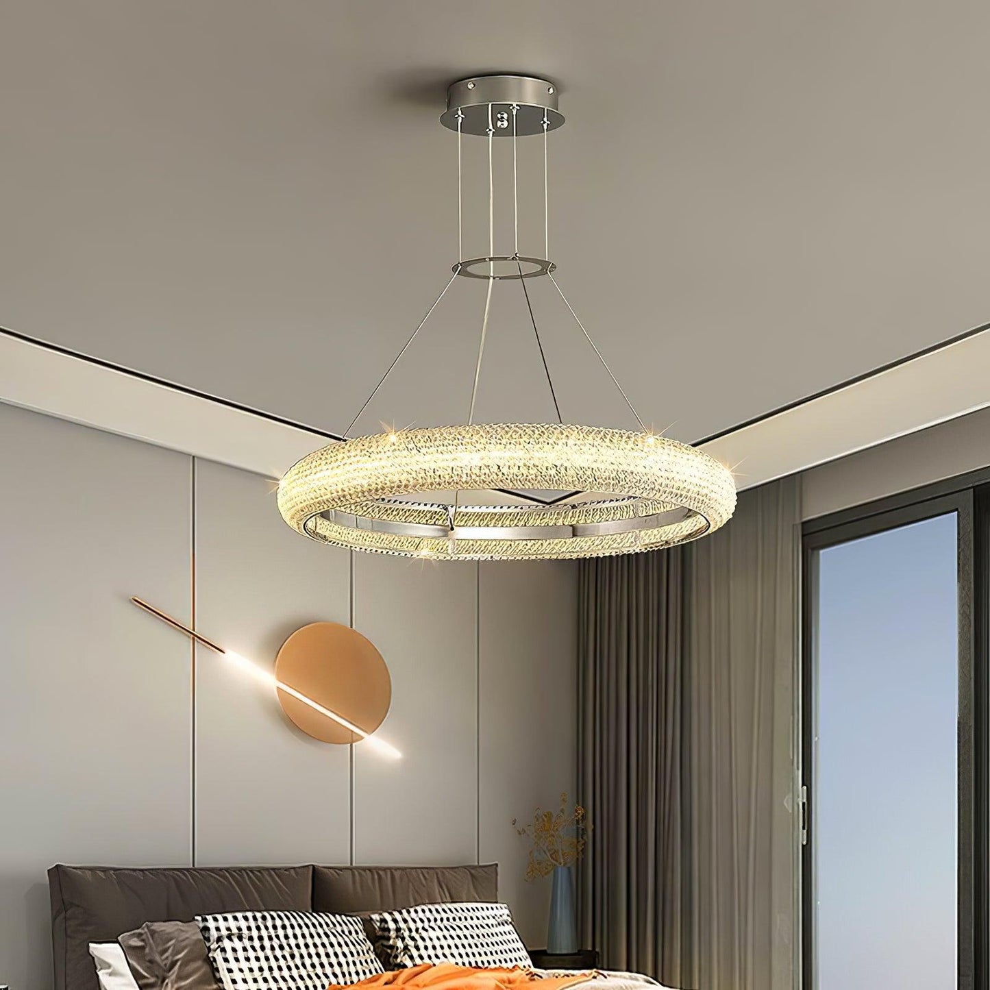 Asscher Ring Chandelier - Elegant Crystal Design with Adjustable Heigh