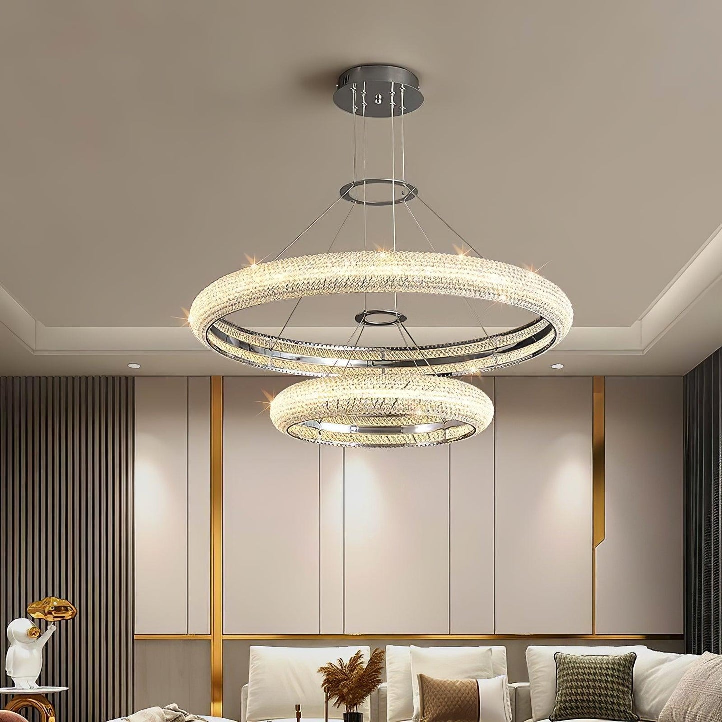 Asscher Ring Chandelier - Elegant Crystal Design with Adjustable Heigh