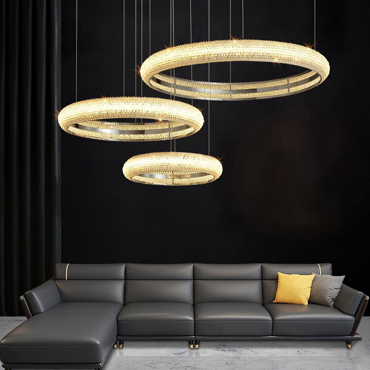 Asscher Ring Chandelier - Elegant Crystal Design with Adjustable Heigh