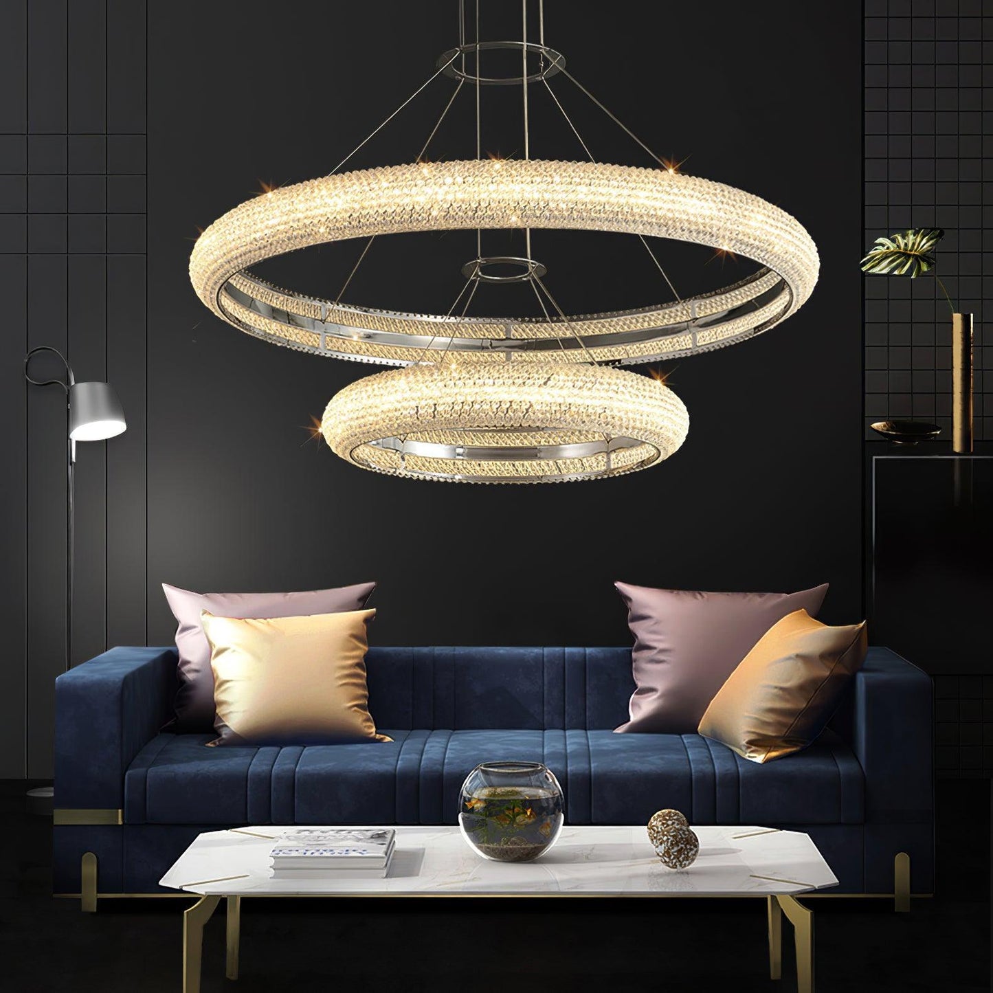Asscher Ring Chandelier - Elegant Crystal Design with Adjustable Heigh
