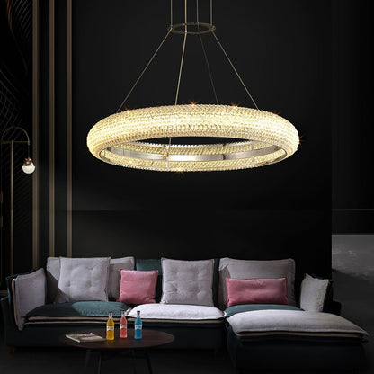Asscher Ring Chandelier - Elegant Crystal Design with Adjustable Heigh