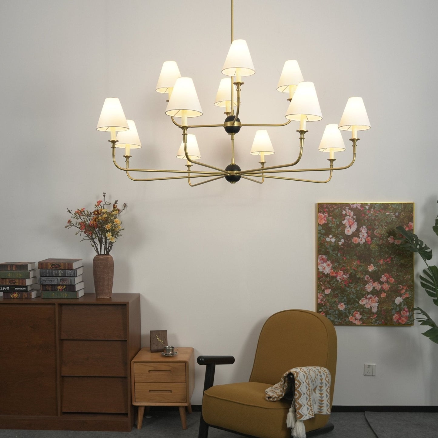 Astris Brass Chandelier - Elegant Lighting with Adjustable Arms & LED