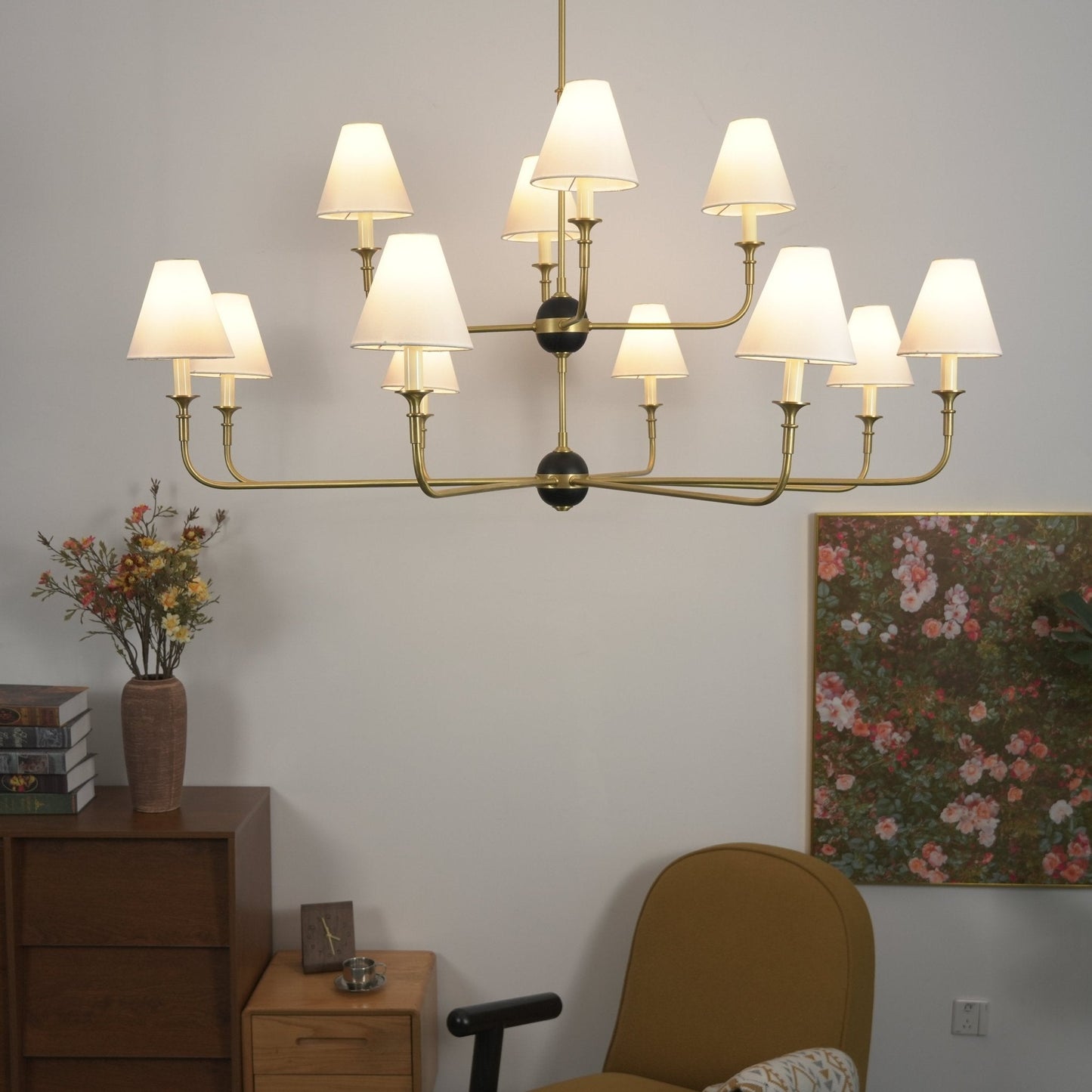 Astris Brass Chandelier - Elegant Lighting with Adjustable Arms & LED