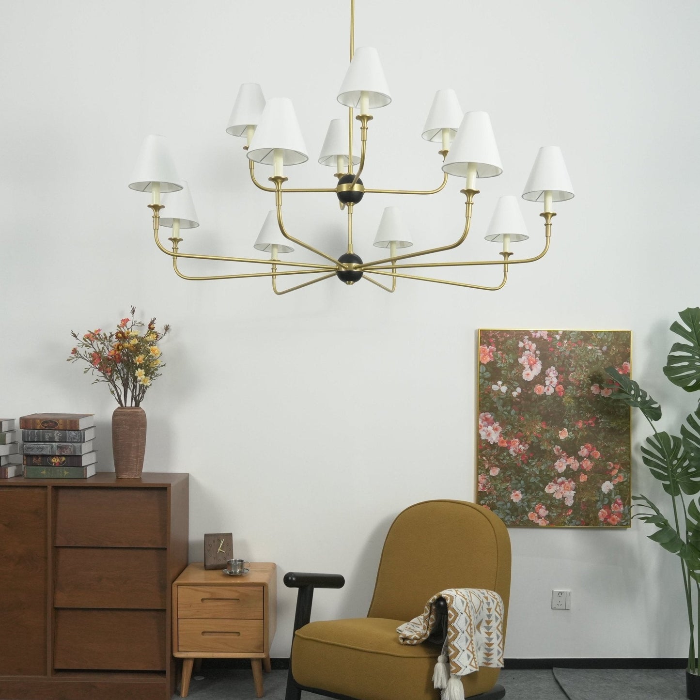 Astris Brass Chandelier - Elegant Lighting with Adjustable Arms & LED