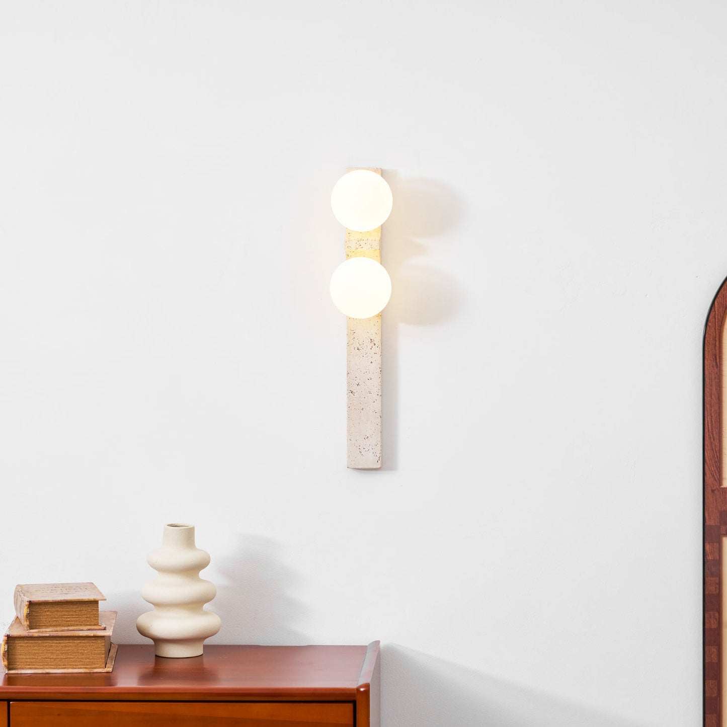 Asymmetrical Travertine Wall Sconce - Elegant Design & Soft Ambient Li