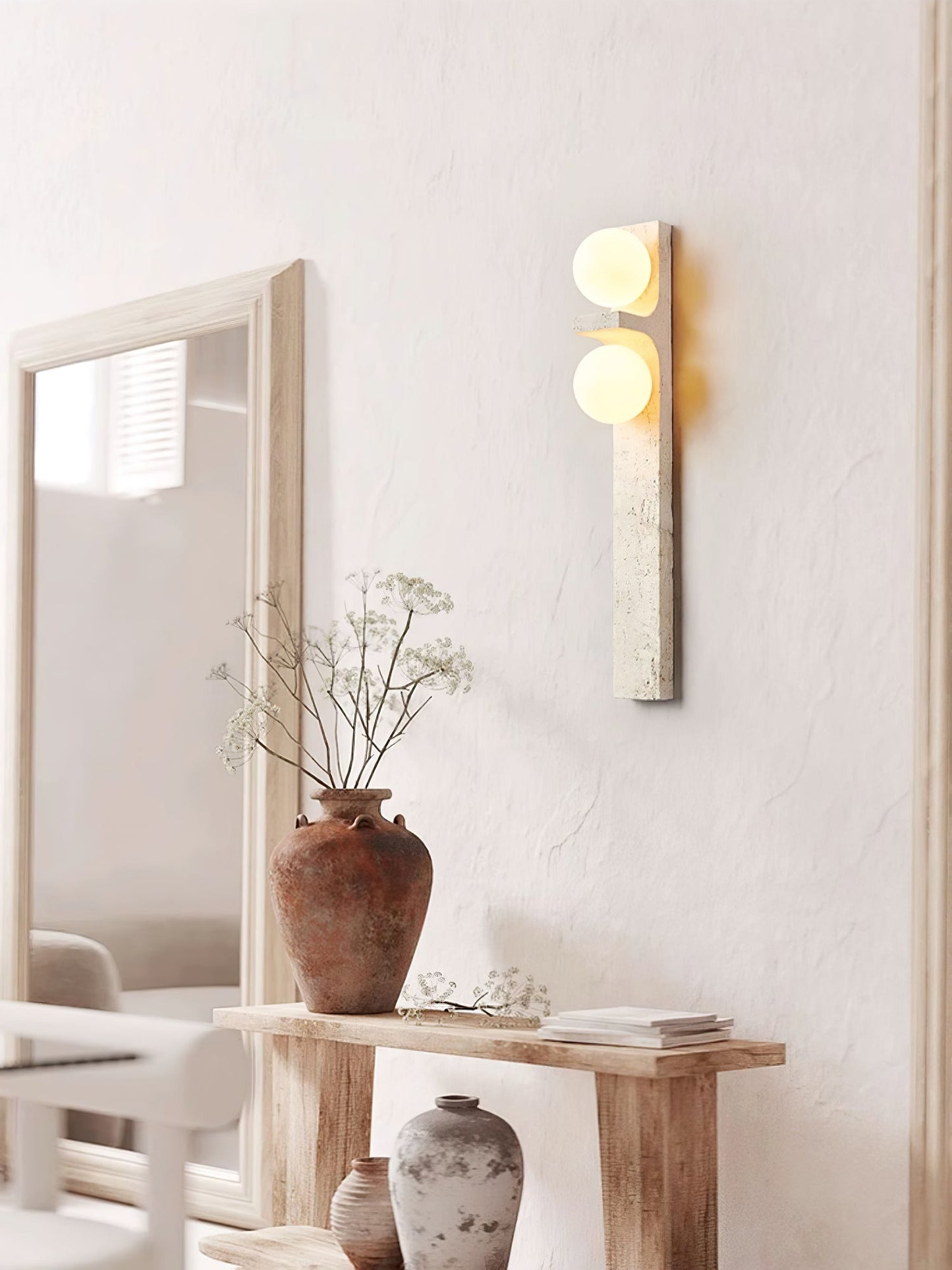 Asymmetrical Travertine Wall Sconce - Elegant Design & Soft Ambient Li