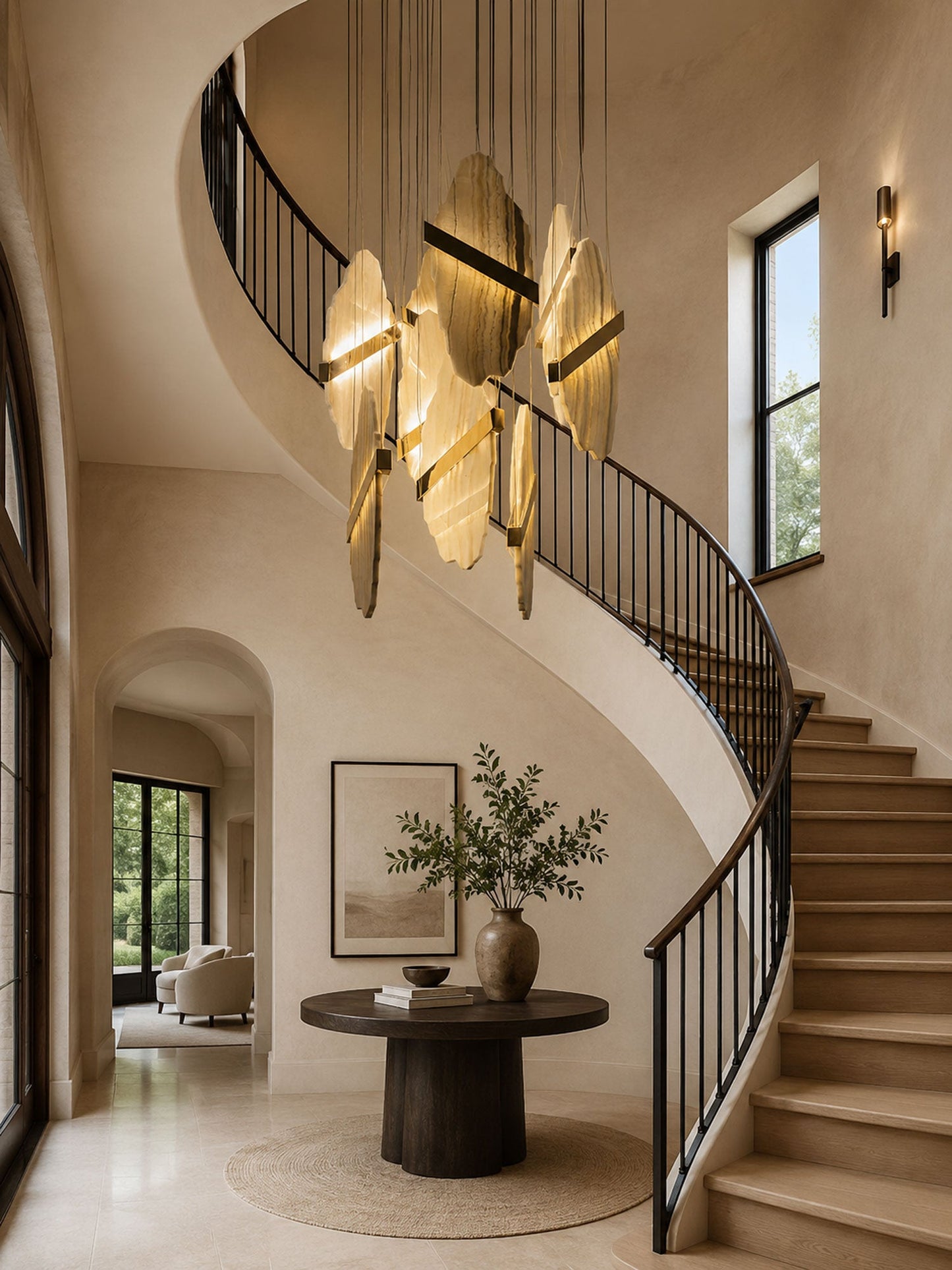 Auralith Alabaster Chandelier - Elegant Lighting with Adjustable Heigh