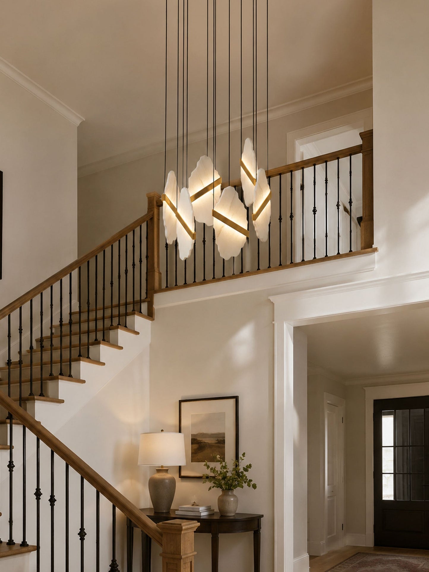 Auralith Alabaster Chandelier - Elegant Lighting with Adjustable Heigh