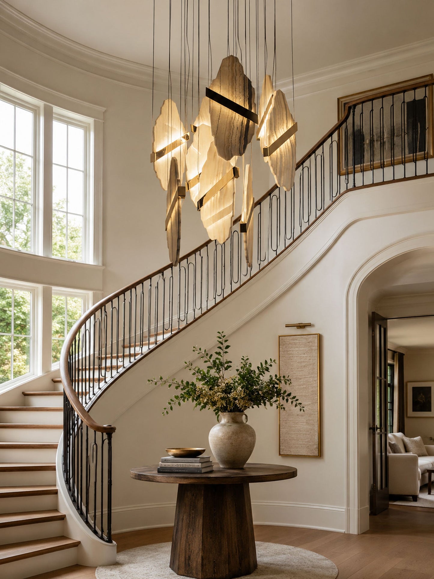 Auralith Alabaster Chandelier - Elegant Lighting with Adjustable Heigh