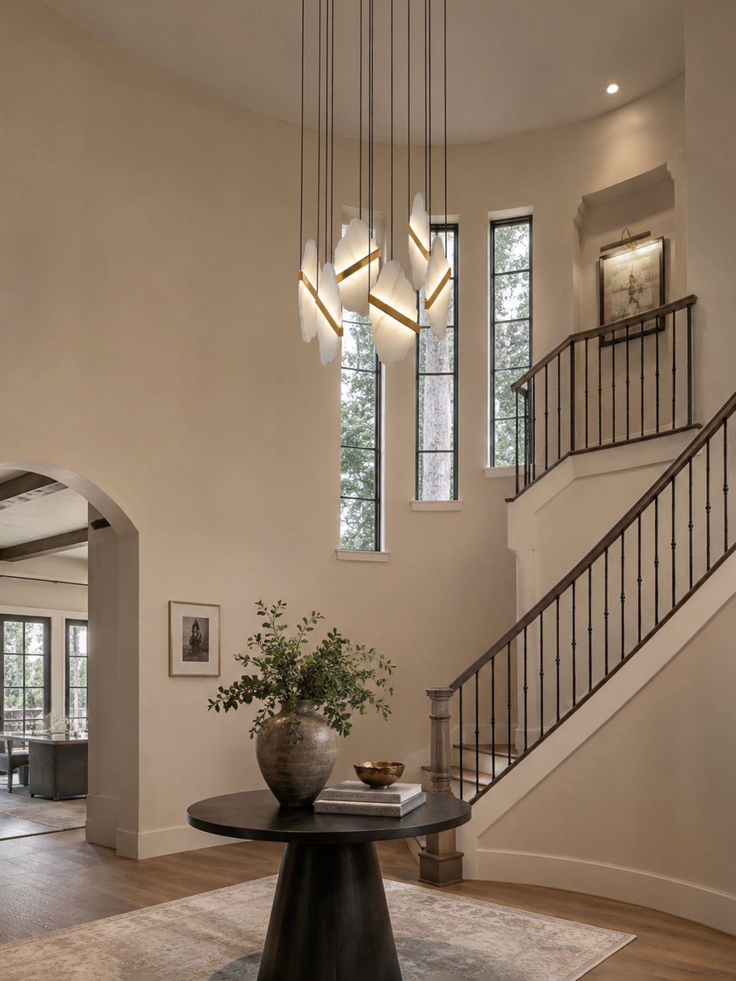 Auralith Alabaster Chandelier - Elegant Lighting with Adjustable Heigh