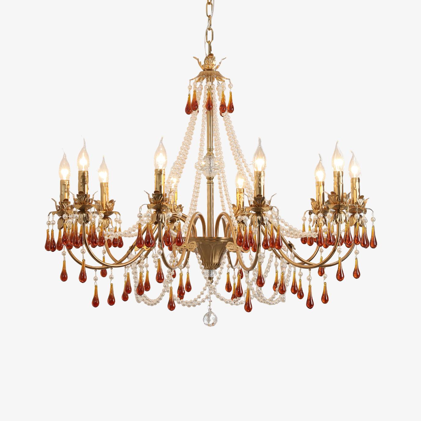 Aureate Amber Crystal Chandelier with Dimmable LED Lights & Elegance