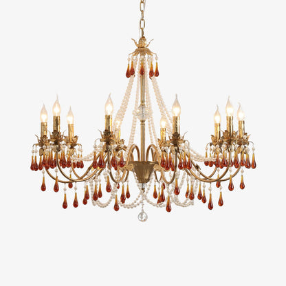 Aureate Amber Crystal Chandelier with Dimmable LED Lights & Elegance