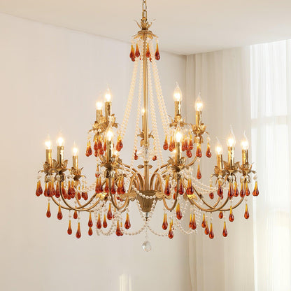 Aureate Amber Crystal Chandelier with Dimmable LED Lights & Elegance