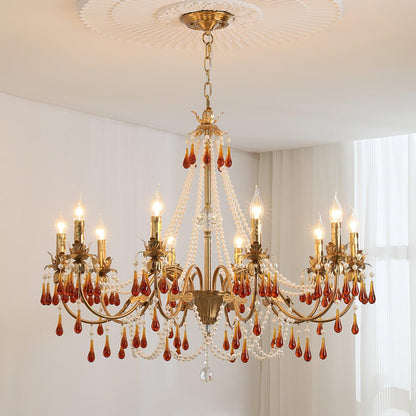 Aureate Amber Crystal Chandelier with Dimmable LED Lights & Elegance