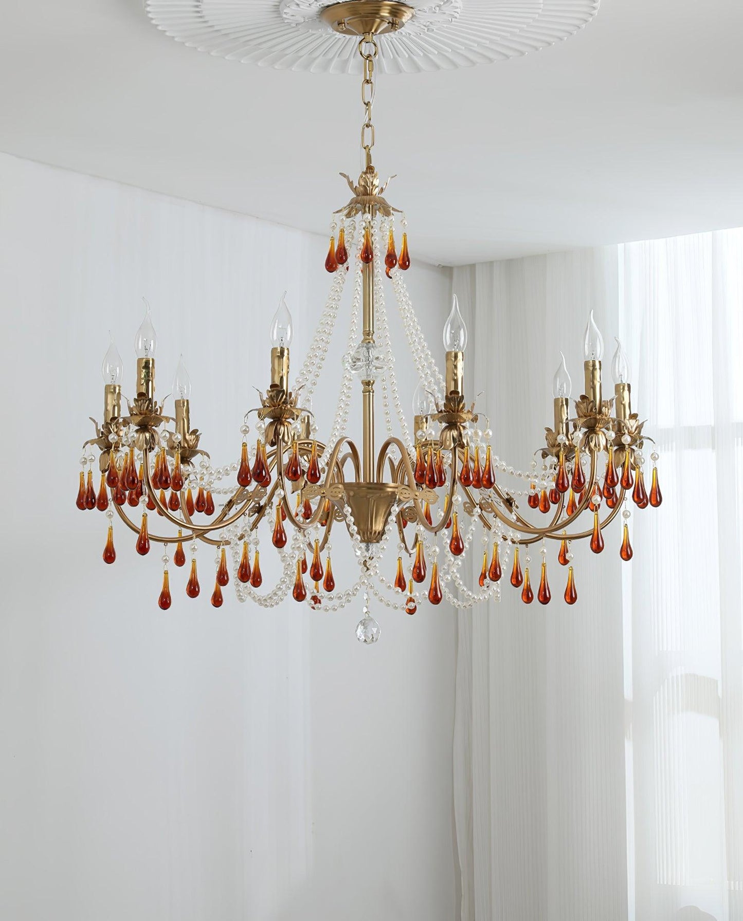 Aureate Amber Crystal Chandelier with Dimmable LED Lights & Elegance
