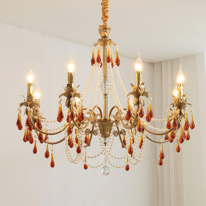 Aureate Amber Crystal Chandelier with Dimmable LED Lights & Elegance