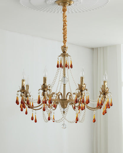 Aureate Amber Crystal Chandelier with Dimmable LED Lights & Elegance