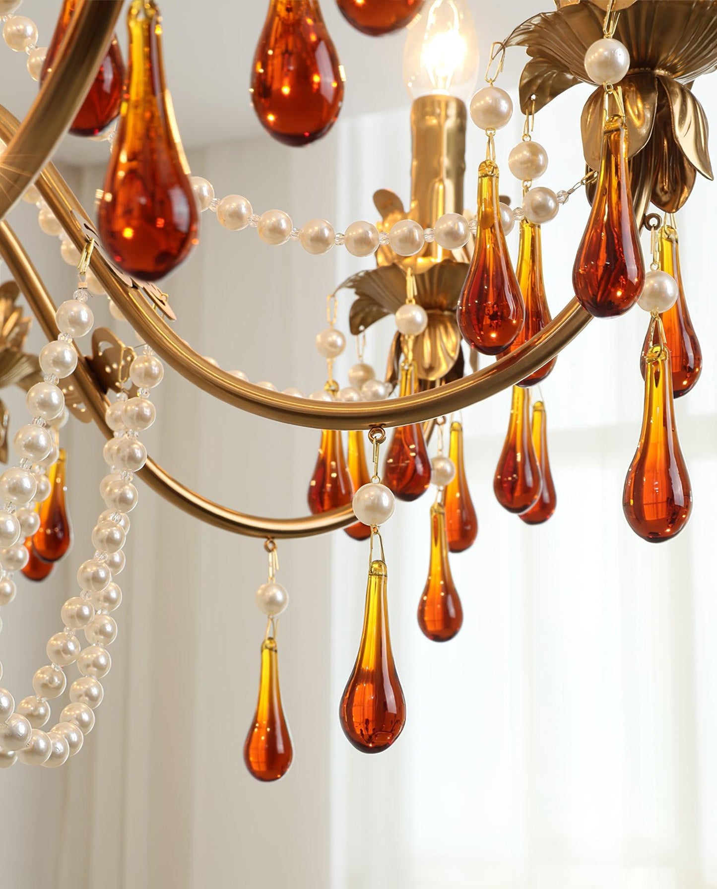 Aureate Amber Crystal Chandelier with Dimmable LED Lights & Elegance